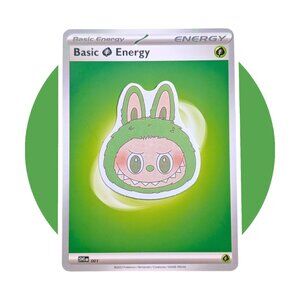 Anime Vinyl Sticker (A05): Green Monster with Grass Energy Card, 1.75"